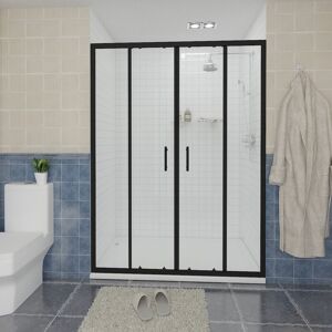 Sliding Shower Door Enclosure Walk In Glass Screen Panel Matte Black Framed 1500 x 1900mm - NRG Sliding Shower Door Enclosure Walk In Glass Screen Panel Matte Black Framed 1500 x 1900mm - NRG