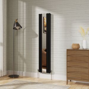 NRG Vertical Radiator Double Oval Column Central Heating Radiator with Mirror Black 1800 x 380mm NRG Vertical Radiator Double Oval Column Central Heating Radiator with Mirror Black 1800 x 380mm