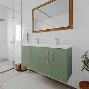 Nuie - Arno Satin Green 1200mm Wall Hung 4 Door Vanity Unit and Double Polymarble Basins - ARN823C Nuie - Arno Satin Green 1200mm Wall Hung 4 Door Vanity Unit and Double Polymarble Basins - ARN823C