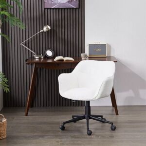 FURNITURE ONE Office Chair Boucle Fabric Padded Swivel Armchair Mid-back - White FURNITURE ONE Office Chair Boucle Fabric Padded Swivel Armchair Mid-back - White