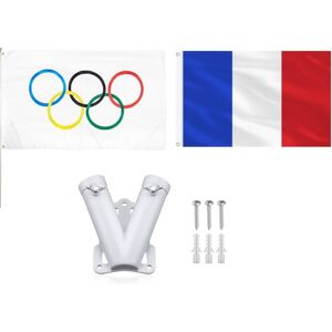 COOCHEER Olympic Flag + French Flag + Double Flagpole Bracket, Sturdy Aluminum Alloy V-Shape Wall Mounted Flag Bracket, Windproof Flag Holder COOCHEER Olympic Flag + French Flag + Double Flagpole Bracket, Sturdy Aluminum Alloy V-Shape Wall Mounted Flag Bracket, Windproof Flag Holder