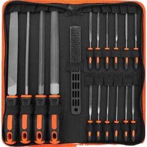 LINGHHANG (orange color) 17 Pcs Files and Rasps, Forged Steel Metal File, 4x Large Metal Files, 12x Metal Needle Files and 1x Cleaning Brush LINGHHANG (orange color) 17 Pcs Files and Rasps, Forged Steel Metal File, 4x Large Metal Files, 12x Metal Needle Files and 1x Cleaning Brush