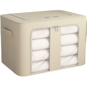 Linghhang - 1PC Beige Clothes Storage Box, 24L Foldable Storage Box with Metal Frame, Oxford Clothing Container Set with Clear Window and Sturdy Linghhang - 1PC Beige Clothes Storage Box, 24L Foldable Storage Box with Metal Frame, Oxford Clothing Container Set with Clear Window and Sturdy