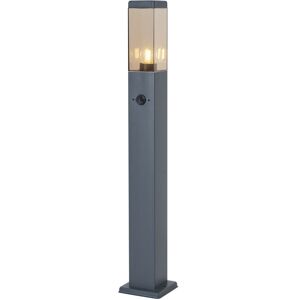 Qazqa - Outdoor Lamp Dark Grey with Smoke Glass 80cm IP44 with Socket and Motion Sensor - Malios Qazqa - Outdoor Lamp Dark Grey with Smoke Glass 80cm IP44 with Socket and Motion Sensor - Malios