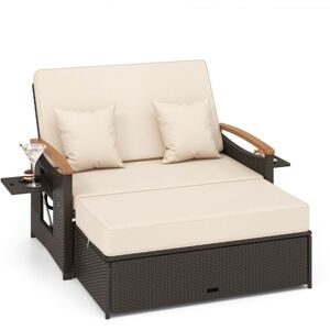 Costway - Outdoor Sun Lounger Daybed Rattan Woven Loveseat Ottoman Set Adjustable Backrest Costway - Outdoor Sun Lounger Daybed Rattan Woven Loveseat Ottoman Set Adjustable Backrest