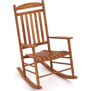 Costway - Outdoor Wood Rocking Chair w/ Stable Rocking Base & Slatted Ergonomic Seat Costway - Outdoor Wood Rocking Chair w/ Stable Rocking Base & Slatted Ergonomic Seat