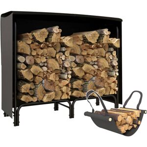 Outsunny 4FT Firewood Rack Holder W/ Canvas Carrier and Oxford Cover, Black Outsunny 4FT Firewood Rack Holder W/ Canvas Carrier and Oxford Cover, Black