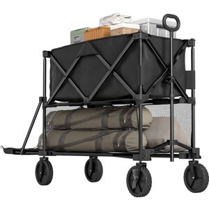 Outsunny - Double Decker Folding Trolley Cart on Wheels, 200KG Capacity Black Outsunny - Double Decker Folding Trolley Cart on Wheels, 200KG Capacity Black