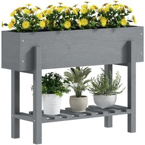 Outsunny - Wooden Raised Bed w/ Bed Liner, Storage Shelf, Grey Outsunny - Wooden Raised Bed w/ Bed Liner, Storage Shelf, Grey