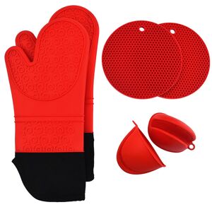 Tinor - Oven Gloves Heat Resistant Silicone Oven Gloves Extra Long Non-Slip Oven Mitts,With 2 Cup Holders and 2 Finger Clips (Red, 1 Pair) Tinor - Oven Gloves Heat Resistant Silicone Oven Gloves Extra Long Non-Slip Oven Mitts,With 2 Cup Holders and 2 Finger Clips (Red, 1 Pair)