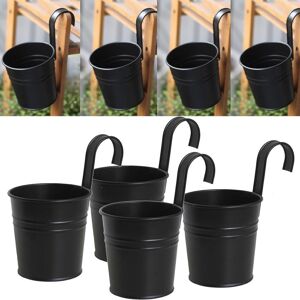 Linghhang - 4 Pack Black Iron Hanging Flower Pots with Detachable Hook for Outdoor Indoor Fence Balcony Garden Home Decor Linghhang - 4 Pack Black Iron Hanging Flower Pots with Detachable Hook for Outdoor Indoor Fence Balcony Garden Home Decor