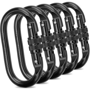 TINOR Pack of 5 Black Stainless Steel Climbing Carabiners - 15KN(1500KG), Oval Steel Carabiner Locking Carabiner with Screw Cap, Black Military Carabiner, TINOR Pack of 5 Black Stainless Steel Climbing Carabiners - 15KN(1500KG), Oval Steel Carabiner Locking Carabiner with Screw Cap, Black Military Carabiner,