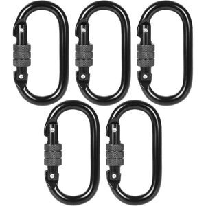 GOTRAYS Pack of 5 Black Stainless Steel Climbing Carabiners - 20KN(2000KG), Oval Steel Carabiner Locking Carabiner with Screw Cap, Black Military Carabiner, GOTRAYS Pack of 5 Black Stainless Steel Climbing Carabiners - 20KN(2000KG), Oval Steel Carabiner Locking Carabiner with Screw Cap, Black Military Carabiner,