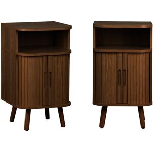 SWEEEK Set of 2 bedside tables with 2 sliding doors + 1 niche, grooved wood effect, walnut, Legacy, L 40 x D 40 x H 70cm SWEEEK Set of 2 bedside tables with 2 sliding doors + 1 niche, grooved wood effect, walnut, Legacy, L 40 x D 40 x H 70cm