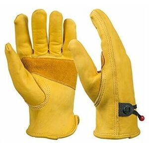 HOOPZI Pair of Leather Work Gloves For Men - With bullet wrist tightening and adhesive tape - Cowhide fiber, yellow, xl-A HOOPZI Pair of Leather Work Gloves For Men - With bullet wrist tightening and adhesive tape - Cowhide fiber, yellow, xl-A