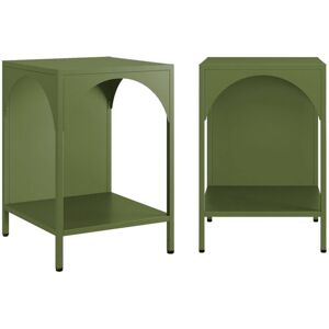 Set of 2 bedside tables, industrial-style, steel, Khaki green, L 35 x W 35 x H 51 cm - Soho sweeek Set of 2 bedside tables, industrial-style, steel, Khaki green, L 35 x W 35 x H 51 cm - Soho sweeek