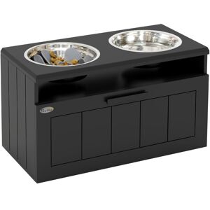 Pawhut - Raised Dog Bowl, Elevated Dog Bowls with Slow Feeder Mat, Black Pawhut - Raised Dog Bowl, Elevated Dog Bowls with Slow Feeder Mat, Black