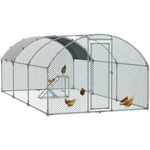Walk In Chicken Run with Chicken Activity Shelf and Cover, 2.8 x 5.7 x 2m - Silver - Pawhut Walk In Chicken Run with Chicken Activity Shelf and Cover, 2.8 x 5.7 x 2m - Silver - Pawhut