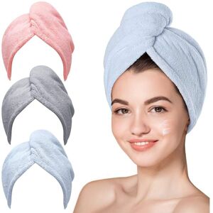 Linghhang - Hair Towel, 3 Pack Super Absorbent Microfiber Hair Drying Towels with Buttons for Dry Hair, Hair Bath Towel for Women Linghhang - Hair Towel, 3 Pack Super Absorbent Microfiber Hair Drying Towels with Buttons for Dry Hair, Hair Bath Towel for Women