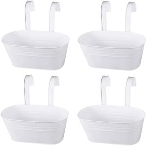 TINOR Pieces Metal Hanging Flower Pots, Balcony Hanging Pots with Drainage Hole, White Hanging Pots with Removable Hook for Balcony, Fence, Garden, Wall, TINOR Pieces Metal Hanging Flower Pots, Balcony Hanging Pots with Drainage Hole, White Hanging Pots with Removable Hook for Balcony, Fence, Garden, Wall,