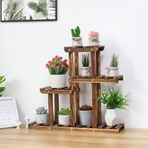 UNHO Pine Wood Plant Stand Indoor Outdoor Multiple Flower Pot Holder Shelf Rack Higher and Lower Planter Display Shelving Unit in Garden Balcony Patio UNHO Pine Wood Plant Stand Indoor Outdoor Multiple Flower Pot Holder Shelf Rack Higher and Lower Planter Display Shelving Unit in Garden Balcony Patio