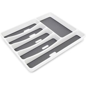 WOIYIC Plastic cutlery tray with 6 compartments, kitchen drawer organizer, 5 x 32.5 x 40.5 cm, anti-slip coating & raised edges, white/anthracite WOIYIC Plastic cutlery tray with 6 compartments, kitchen drawer organizer, 5 x 32.5 x 40.5 cm, anti-slip coating & raised edges, white/anthracite
