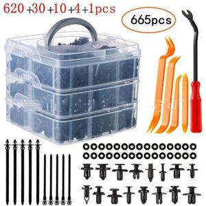 Csparkv - Plastic Rivet Clips, 665pcs Universal Plastic Car Clips Set, Plastic Rivet Retainer Fastener for Car Panels, with Storage Case and Csparkv - Plastic Rivet Clips, 665pcs Universal Plastic Car Clips Set, Plastic Rivet Retainer Fastener for Car Panels, with Storage Case and
