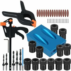 HEGUYEY Pocket Hole Jig Set 57pcs, 15° Oblique Drilling Jig Oblique Hole Locator with 6/8/10mm Hole Adapter, For Carpentry Guide Locator Tool HEGUYEY Pocket Hole Jig Set 57pcs, 15° Oblique Drilling Jig Oblique Hole Locator with 6/8/10mm Hole Adapter, For Carpentry Guide Locator Tool