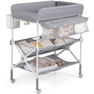 Costway - Portable Baby Changing Table Height Adjustable w/ Wheels-Grey Costway - Portable Baby Changing Table Height Adjustable w/ Wheels-Grey