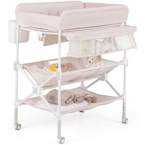 COSTWAY Portable Baby Changing Table Height Adjustable w/ Wheels-Pink COSTWAY Portable Baby Changing Table Height Adjustable w/ Wheels-Pink