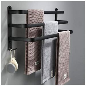 Serbia - Porte-serviettes de salle de bain, porte-serviettes mural noir pour douche et cuisine, barres de porte étanches avec crochet (50 cm, trois Serbia - Porte-serviettes de salle de bain, porte-serviettes mural noir pour douche et cuisine, barres de porte étanches avec crochet (50 cm, trois