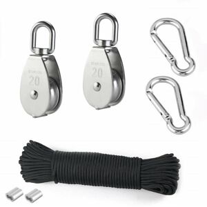 TRIMEC Poulie de Levage, 2 Pièces 20MM Poulie en Acier Inox 304,2 Pièces M20 Poulie Simple, Pour Cordes et Câbles, avec 8mm corde d'escalade 20M TRIMEC Poulie de Levage, 2 Pièces 20MM Poulie en Acier Inox 304,2 Pièces M20 Poulie Simple, Pour Cordes et Câbles, avec 8mm corde d'escalade 20M