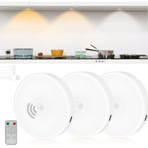 COOCHEER Puck Light with Motion Sensor and Remote Control, Wireless Rechargeable Under Cabinet Light, Magnetic LED, Dimmable and Timer, 3 Colors/3 Pack COOCHEER Puck Light with Motion Sensor and Remote Control, Wireless Rechargeable Under Cabinet Light, Magnetic LED, Dimmable and Timer, 3 Colors/3 Pack