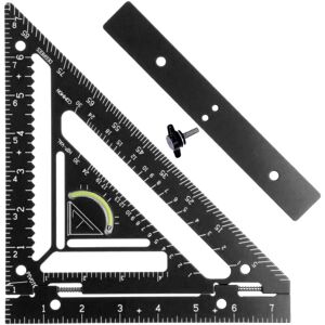 Groofoo - Rafter Square Tool Aluminum Alloy Triangular Ruler Protractor Carpenter Square with Jig Block for Woodworking Black Groofoo - Rafter Square Tool Aluminum Alloy Triangular Ruler Protractor Carpenter Square with Jig Block for Woodworking Black