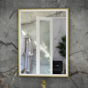 Rak Ceramics - rak Art Square led Bathroom Mirror with Demister Pad 700mm h x 500mm w - Brushed Gold Rak Ceramics - rak Art Square led Bathroom Mirror with Demister Pad 700mm h x 500mm w - Brushed Gold