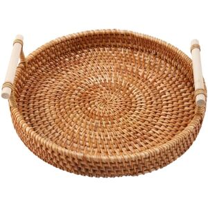 Tlily - Rattan Storage Tray, Round Basket with Handle, Hand-Woven, Tray Wicker Bread Fruit Food Breakfast Display l Tlily - Rattan Storage Tray, Round Basket with Handle, Hand-Woven, Tray Wicker Bread Fruit Food Breakfast Display l
