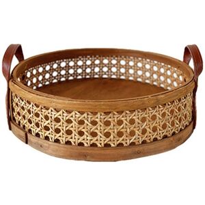 Tlily - Rattan Woven Storage Basket Room Round Placing Tray for Fruit Bread Breathable Desktop Organizer -Brown Tlily - Rattan Woven Storage Basket Room Round Placing Tray for Fruit Bread Breathable Desktop Organizer -Brown