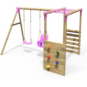 Rebo - Wooden Children's Garden Swing Set with Monkey Bars - Double Swing - Luna Pink Rebo - Wooden Children's Garden Swing Set with Monkey Bars - Double Swing - Luna Pink
