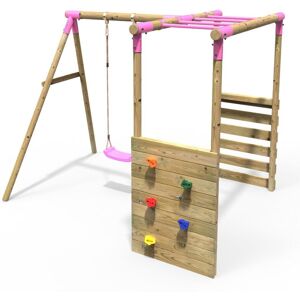 Rebo - Wooden Children's Garden Swing Set with Monkey Bars - Single Swing - Solar Pink Rebo - Wooden Children's Garden Swing Set with Monkey Bars - Single Swing - Solar Pink