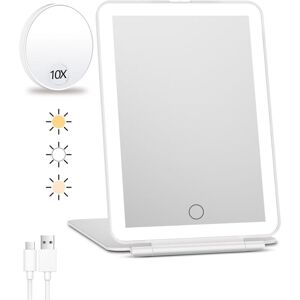 WOIYIC Rechargeable Travel Makeup Mirror with Lights - 10x Magnification, Portable with 80 LEDs, 2000 mAh Battery, 3 Color Lighting, Dimmable WOIYIC Rechargeable Travel Makeup Mirror with Lights - 10x Magnification, Portable with 80 LEDs, 2000 mAh Battery, 3 Color Lighting, Dimmable