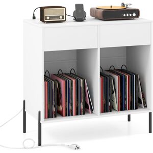Costway - Record Player Stand Double Wide Turntable Stand w/ Power Outlets-White Costway - Record Player Stand Double Wide Turntable Stand w/ Power Outlets-White