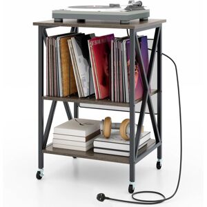 Costway - Record Player Stand Turntable Stand Vinyl Storage Cabinet Grey Costway - Record Player Stand Turntable Stand Vinyl Storage Cabinet Grey
