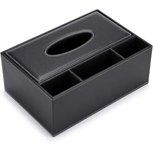 TANABATA Rectangular PU Leather Tissue Box (Black) with 3 Compartments Desk Organizer for Remote Control TANABATA Rectangular PU Leather Tissue Box (Black) with 3 Compartments Desk Organizer for Remote Control