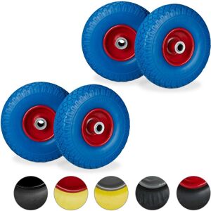 Set of 4 Relaxdays Hand Truck Tyres, Non-Flat Solid Rubber Wheels, 3.00-4”, 20mm Axle, 100 kg, 260x85mm, Blue/Red Set of 4 Relaxdays Hand Truck Tyres, Non-Flat Solid Rubber Wheels, 3.00-4”, 20mm Axle, 100 kg, 260x85mm, Blue/Red