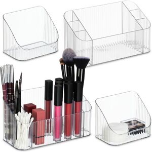 Relaxdays - 2x Cosmetics Organiser, Beauty Storage for Make Up, Brushes, Container, 10.5 x 20.5 x 9.5 cm, Plastic, Clear Relaxdays - 2x Cosmetics Organiser, Beauty Storage for Make Up, Brushes, Container, 10.5 x 20.5 x 9.5 cm, Plastic, Clear