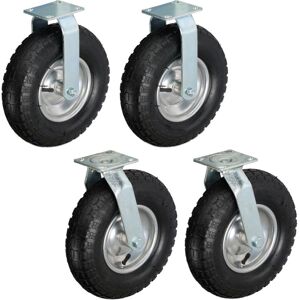 Relaxdays - 2x Fixed + 2x Swivel Castor Set, Heavy-duty Wheel with Pneumatic Tyres, 3.00-4, Transport 120 kg, Black/Silver Relaxdays - 2x Fixed + 2x Swivel Castor Set, Heavy-duty Wheel with Pneumatic Tyres, 3.00-4, Transport 120 kg, Black/Silver