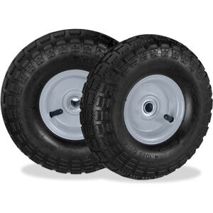 Relaxdays - Set of 2 Wheelbarrow Tyres, 4.1/3.5-4, Pneumatic Spare Wheel, 16 mm Axle, max. 136 kg, Steel Rim. Black/Grey Relaxdays - Set of 2 Wheelbarrow Tyres, 4.1/3.5-4, Pneumatic Spare Wheel, 16 mm Axle, max. 136 kg, Steel Rim. Black/Grey