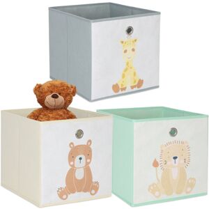 Relaxdays 3pc children's storage boxes, cute animal design, foldable for cube shelves, 30x30x30 cm, textile, colourful Relaxdays 3pc children's storage boxes, cute animal design, foldable for cube shelves, 30x30x30 cm, textile, colourful