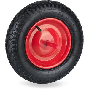 Relaxdays 3.50-8 Wheelbarrow Tyre, Pneumatic Spare Wheel with Fixed Axle, Steel Rim, Supports up to 120 kg, Black/Red Relaxdays 3.50-8 Wheelbarrow Tyre, Pneumatic Spare Wheel with Fixed Axle, Steel Rim, Supports up to 120 kg, Black/Red