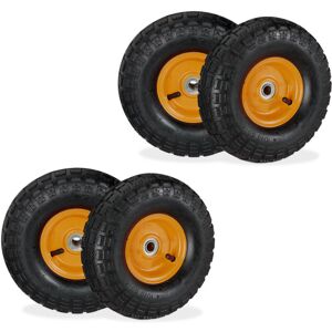 Relaxdays - Wheelbarrow Tyres, Set of 4, 4.10/3.50-4, Pneumatic, 16 mm Axle, 136 kg, Steel Rim, 260x85 mm, Black/Orange Relaxdays - Wheelbarrow Tyres, Set of 4, 4.10/3.50-4, Pneumatic, 16 mm Axle, 136 kg, Steel Rim, 260x85 mm, Black/Orange